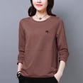 thumbnail image 1 of Tops for Women Plus Size Long Sleeved Round Neck Casual Plus Size Base Shirt Top Coffee, 1 of 3