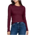 thumbnail image 1 of Tops for Women Plus Size Long Sleeved Round-Neck Casual Solid Color Base Layer Blouses Womens Blouse Wine XL, 1 of 5