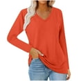 thumbnail image 1 of Tops for Women Plus Size Long-sleeved V-neck Elegant Casual Solid-color T-shirt Loose Top Orange, 1 of 2