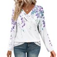 thumbnail image 1 of Tops for Women Plus Size Printed V-Neck Pullover Long Sleeve Casual Button Top,Womens Blouse Light blue, 1 of 6