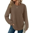thumbnail image 1 of Tops for Women Plus Size Round-Neck Long Sleeve Casual Blouse Sweater Womens Blouse Brown XXL, 1 of 6