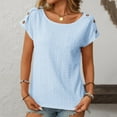 thumbnail image 1 of Tops for Women Plus Size Round Neck Short Sleeved Solid Color Hollowed Out Casual T-Shirt Light Blue XL, 1 of 6