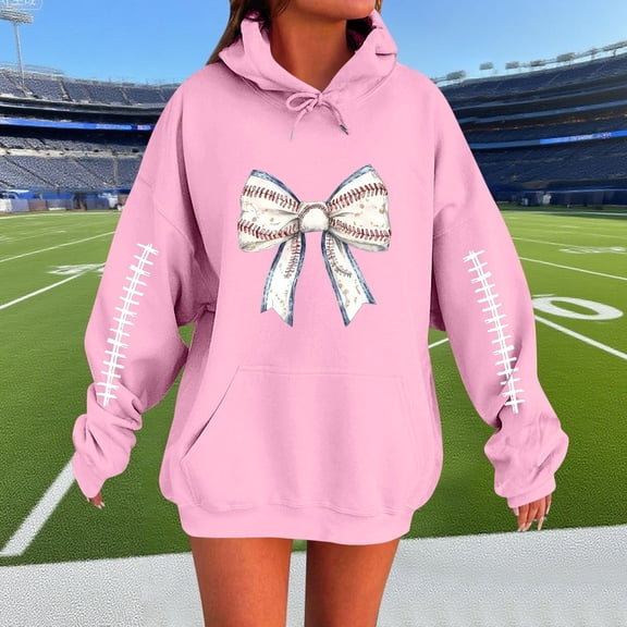 Tops for Women Plus Size Rugby Hooded Sweatshirt Long Sleeves Pockets Print Long Top,Womens Blouse Pink