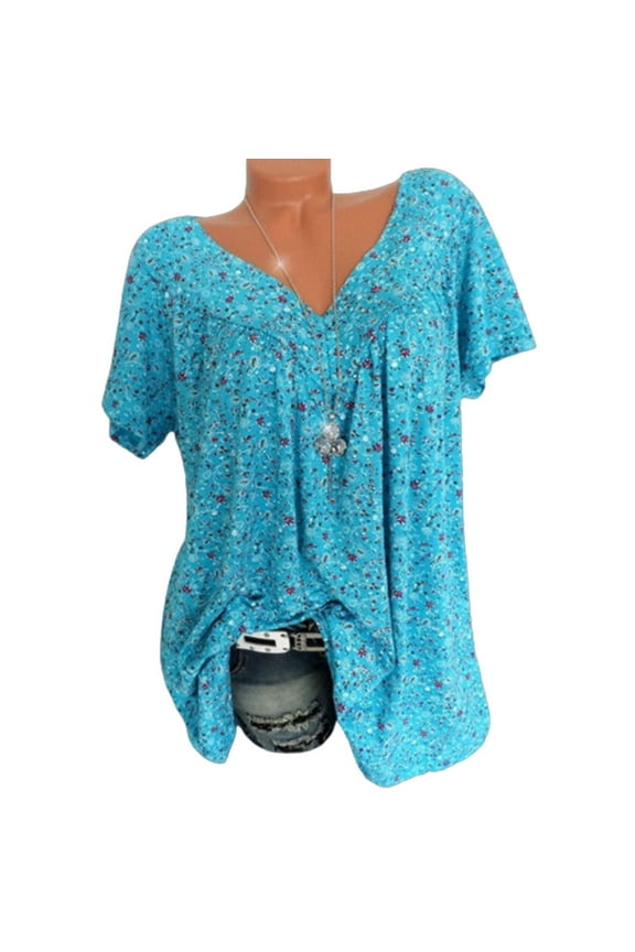 Tops for Women Plus Size Short Sleeve Blouse Shirts Polyester Multiple Color Options S-5XL