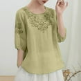 thumbnail image 1 of Tops for Women Plus Size Short Sleeve Cotton Linen Round-Neck Summer Tank Top Green L, 1 of 3
