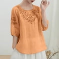 thumbnail image 1 of Tops for Women Plus Size Short Sleeve Cotton Linen Round-Neck Summer Tank Top Orange L, 1 of 3