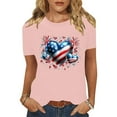 thumbnail image 1 of Tops for Women Plus Size Short Sleeve Independence Day Printed Round Neck Casual T-Shirt Pink XXXL, 1 of 6