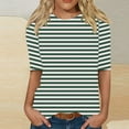 thumbnail image 1 of Tops for Women Plus Size Short Sleeve Stripe Round Neck Pullover Casual Shirts Loose Blouse Green,Shirts for Women, 1 of 5
