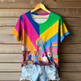 thumbnail image 1 of Tops for Women Plus Size Short Sleeved Round Neck Rainbow Casual Printed T-shirt Top Multicolor L, 1 of 3