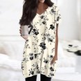 thumbnail image 1 of Tops for Women Plus Size Short Sleeved V-Neck Floral Print Double Pocket Pullover T-shirt Khaki L, 1 of 6