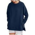 thumbnail image 1 of Tops for Women Plus Size Solid Color Side Zipper Round Neck Long-sleeved Pullover Loose Casual Sweatshirt,Womens Blouse Navy, 1 of 5