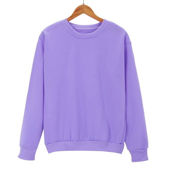 Tops for Women Plus Size Solid Sweatshirts Casual Long Sleeve Round Neck Hoodless Blouse,Womens Blouse Purple