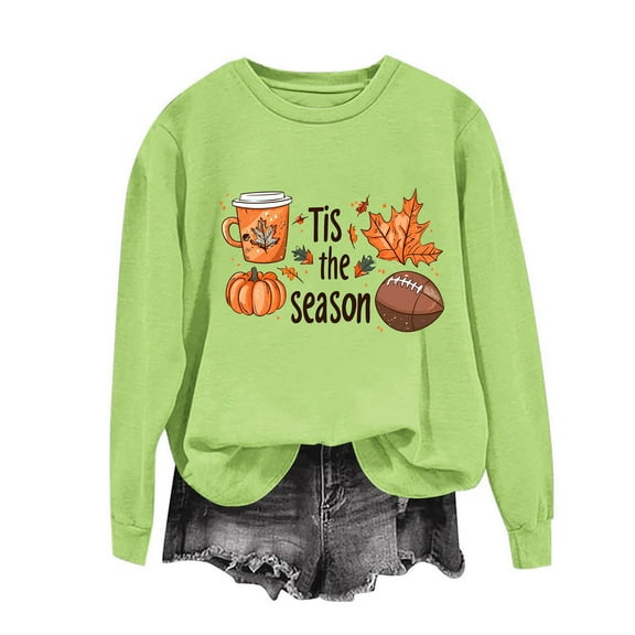 Tops for Women Plus Size Thanksgiving Printed Loose Casual Long Sleeved Sweatshirt,Womens Blouse Green