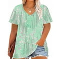 thumbnail image 1 of Tops for Women Plus Size V Neck Printing Short Sleeve Solid Color Summer Base Causal T Shirt, 1 of 4