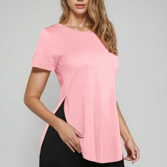 Tops for Women Plus Size under $5 Short Sleeved Round Neck Loose Casual Top Pink XL