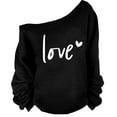 thumbnail image 1 of Tops for Women Printed Off Shoulder Slanted Shoulder Long Sleeved Loose Sweatshirt,Womens Sweatshirts Black, 1 of 4