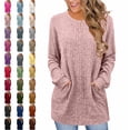 thumbnail image 1 of Tops for Women Ribbed Knit Crewneck Long Sleeve Tunic Sweater with Side Pockets Cozy Comfort Fit for Transitional Weather, 1 of 6