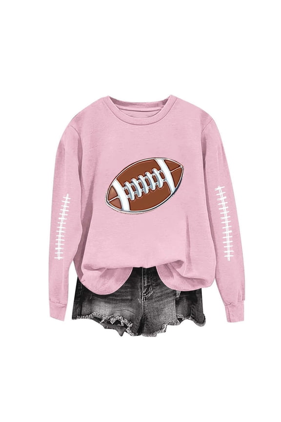 Tops for Women Rugby Loose Casual Printed Long Sleeved Sweatshirt,Womens Sweatshirts Pink