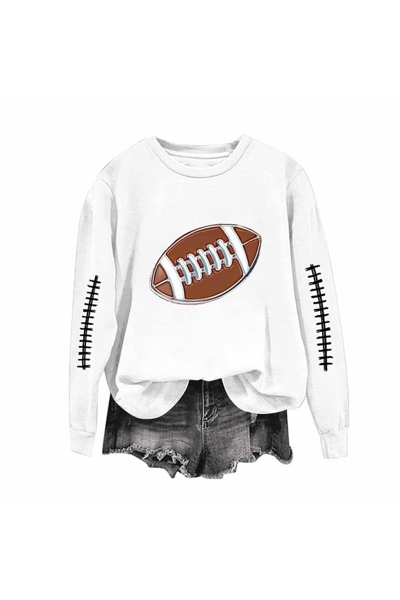 Tops for Women Rugby Loose Casual Printed Long Sleeved Sweatshirt,Womens Sweatshirts White