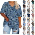 thumbnail image 1 of Tops for Women Sawvnm Women's Plus-Size V-Neck Short Sleeved Printing Base Shirt 3XL, 1 of 6