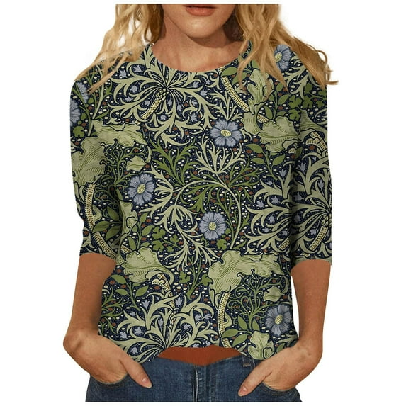 Tops for Women Sexy Casual Club Tunic Autumn Shirt for Womens 3/4 Sleeve Paisley