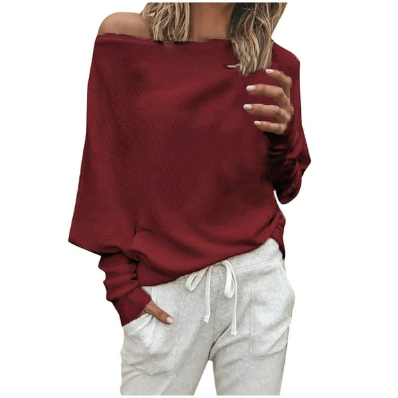 Tops for Women Sexy Casual Sloping Shoulder Tshirt Shirt Long Sleeve Slouchy Going Out Blouse Fashion Streetwear Tops