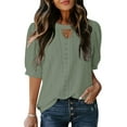 thumbnail image 1 of Tops for Women Short Sleeve Eyelet Embroidery Hollow Out Round-Neck Solid Color T-shirt Army Green M, 1 of 6