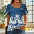 thumbnail image 1 of Tops for Women Short Sleeve Square Collar Printed Button Casual Tops Navy S, 1 of 6