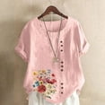 thumbnail image 1 of Tops for Women Short Sleeve Round-Neck Floral Printed Button Casual T-shirt Pink XXXL, 1 of 4