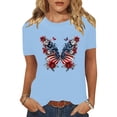 thumbnail image 1 of Tops for Women Short Sleeve Round Neck Independence Day Casual Printed T-Shirt Blue S, 1 of 6