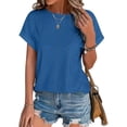thumbnail image 1 of Tops for Women Short Sleeve Round-Neck Solid Summer Casual Blouse Blue S, 1 of 4