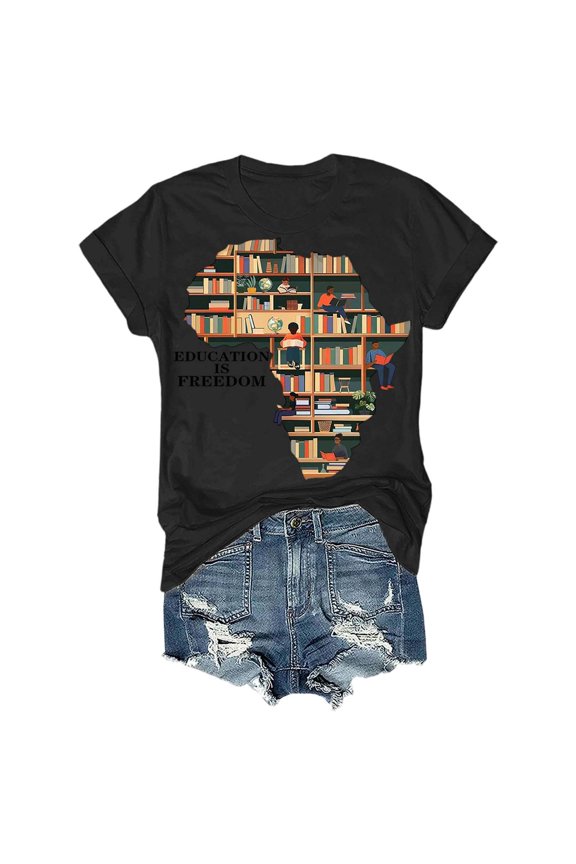 Tops for Women Short Sleeve Stylish Print Design Beach Tops,Black,S