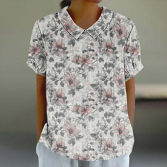 Tops for Women Short Sleeve Turdown Collar Casual Printing Loose Shirt Blouse Multicolor XXXL