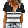 thumbnail image 1 of Tops for Women Short Sleeve V-Neck Color Block Button Blouses for Women 2025 Trendy T Shirt Black M, 1 of 5