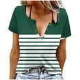 thumbnail image 1 of Tops for Women Short Sleeve V-Neck Color Block Button Blouses for Women 2025 Trendy T Shirt Green M, 1 of 5