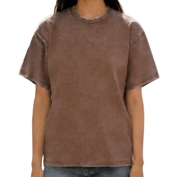 Tops for Women Short Sleeve Washed Graphic Casual Basic Summer Loose T Shirts Coffee 5XL