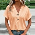 thumbnail image 1 of Tops for Women Short Sleeved Button V-neck Casual Solid Color T-shirt Orange Womens Blouse, 1 of 6