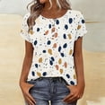 thumbnail image 1 of Tops for Women Short Sleeved Button-up Round-neck Printed Base T-shirt White XXL, 1 of 8