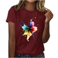 thumbnail image 1 of Tops for Women Short Sleeved Round Neck Printed T-shirt Wine XXXL, 1 of 4