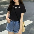 thumbnail image 1 of Tops for Women Short Sleeved Round Neck Summer Base T-shirt Black S, 1 of 6