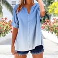 thumbnail image 1 of Tops for Women Short Sleeved V-neck Gradient Printed Summer Button Loose T-shirt Light Blue S, 1 of 5