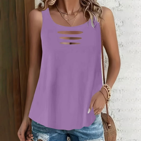 Tops for Women Sleeveless Round Neck Casual Pullover Tank Tops for Women Summer T Shirts Trendy Sleeveless Basic Tee Loose Fit 2025 Fashion Purple M