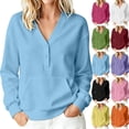 thumbnail image 1 of Tops for Women Spring/Fall No-Hood Button-Down V-Neck Pocket Long-Sleeve Sweatshirt, 1 of 9