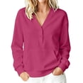 thumbnail image 1 of Tops for Women Spring/Fall No-Hood Button-Down V-Neck Pocket Long-Sleeve Sweatshirt, 1 of 9