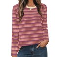 thumbnail image 1 of Tops for Women Striped Printed Long-sleeved Round-neck Pullover Top,Womens Blouse Wine XXXL, 1 of 6