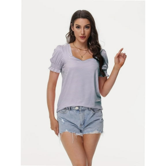 Tops for Women Summer Casual Ruffle Trim Sleeve Square Neck T Shirts