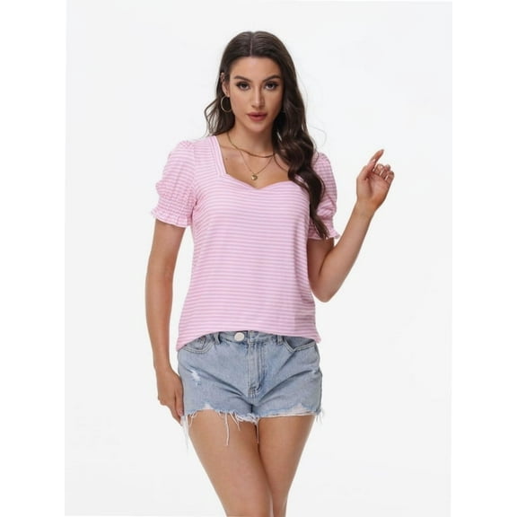 Tops for Women Summer Casual Ruffle Trim Sleeve Square Neck T Shirts