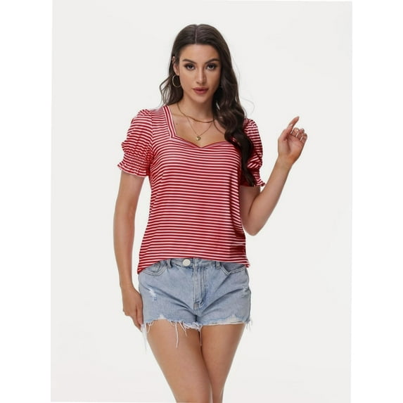 Tops for Women Summer Casual Ruffle Trim Sleeve Square Neck T Shirts