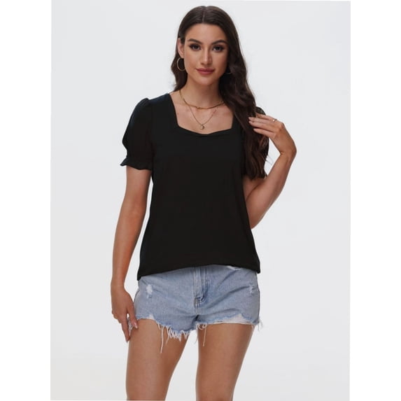 Tops for Women Summer Casual Ruffle Trim Sleeve Square Neck T Shirts