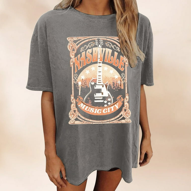Tops for Women Summer Oversized Rock Band T Shirt Country Music